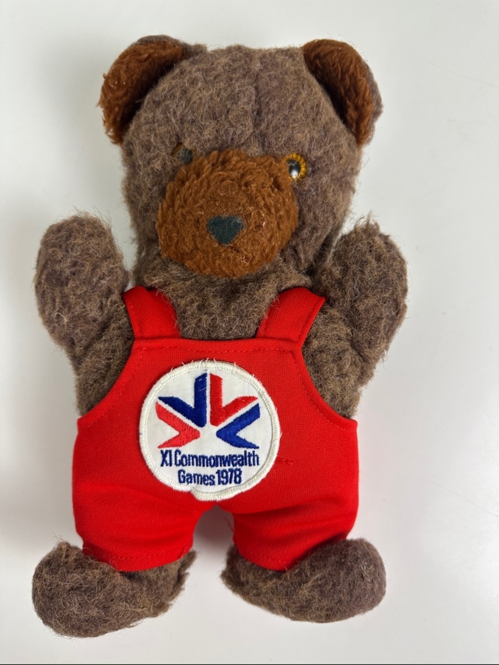 Vintage 1978 Commonwealth Games Teddy Bear in Red Overalls